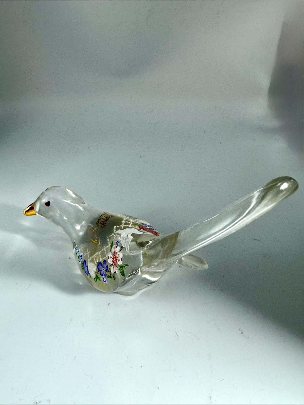 Fenton Happy Anniversary Glass Bird Figurine with Gold Beak Accent